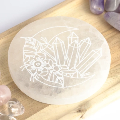 Selenitová destička květina, měsíc a krystal